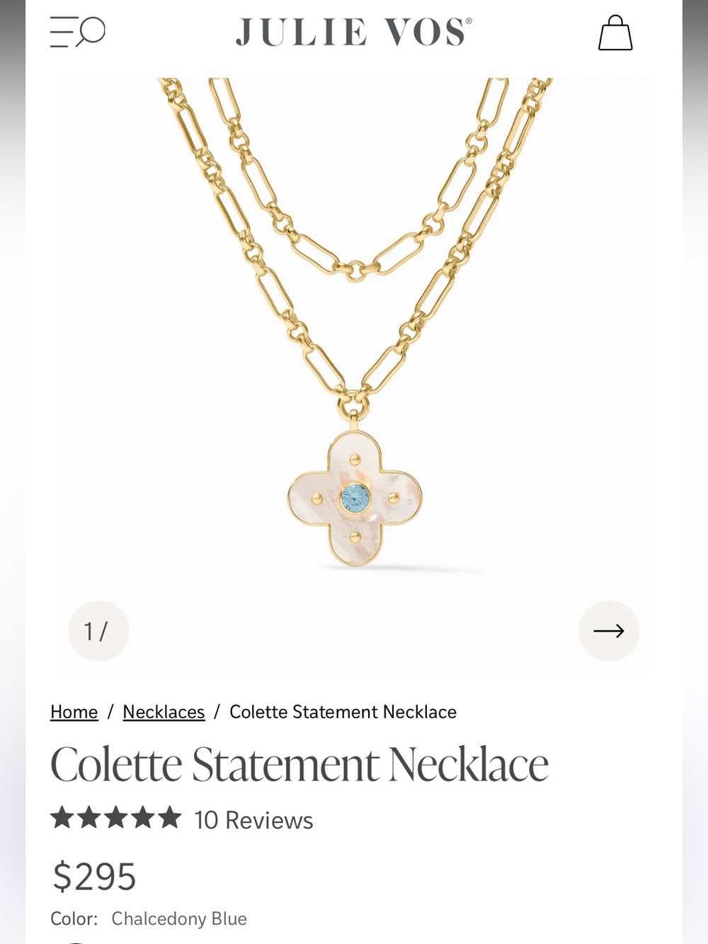 Julie Vos Colette Statement Necklace - Gold Clover with Chalcedony Blue